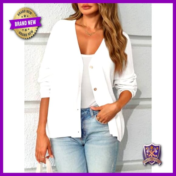 Oversized V-Neck Cardigan Button Down Knit Sweater Winter Chic Layering - Picture 3 of 6